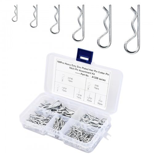 100 Stück Splinte R-Cotter Pins Set, 6 Größen Federstecker Assortiment, Sicherungssplinte für Anhängerkupplungen, Autos und Gartengeräte, Edelstahl von Ehuihuan