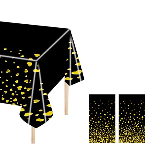 2 Pcs Tischdecke Kunststoff, 137x274cm, Tischtuch Plastik Wasserdicht, Fleckschutz Ölbeständig, Tischabdeckung Rechteckig Schwarz Weiß mit Gold Herz Konfetti, Party Tischschutz Hochzeiten (2, Schwarz) 2 Pcs Tischdecke Kunststoff, 137x274cm, Tischtuch Plastik Wasserdicht, Fleckschutz Ölbeständig, Tischabdeckung Rechteckig Schwarz Weiß mit Gold Herz Konfetti, Party Tischschutz Hochzeiten (2, Schwarz) von Ehuihuan