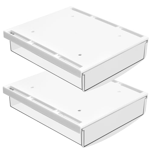 Ehuihuan 2 Stück Schublade Unter Schreibtisch, 21x18x5,4cm Selbstklebende Schublade, Unter Schreibtisch Aufbewahrungsbox, Versteckte Schreibtischschublade für Büro Schule Zuhause (Mattes Weiß) von Ehuihuan