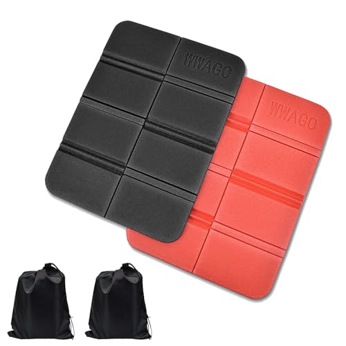 2 Stück Sitzkissen Outdoor Faltbar,Sitzmatte Tragbar mit Aufbewahrungstasche,Wasserdicht Spielplatz Matte,Thermo Sitzkissen Sitzunterlage Isolierende für Camping Wandern Picknick Wandern (Rot,Schwarz) von Ehuihuan