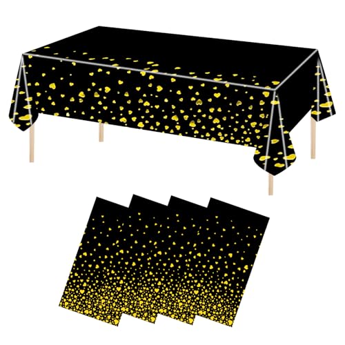 4 Pcs Tischdecke Kunststoff, 137x274cm, Tischtuch Plastik Wasserdicht, Fleckschutz Ölbeständig, Tischabdeckung Rechteckig Schwarz Weiß mit Gold Herz Konfetti, Party Tischschutz Hochzeiten (4, Schwarz) 4 Pcs Tischdecke Kunststoff, 137x274cm, Tischtuch Plastik Wasserdicht, Fleckschutz Ölbeständig, Tischabdeckung Rechteckig Schwarz Weiß mit Gold Herz Konfetti, Party Tischschutz Hochzeiten (4, Schwarz) von Ehuihuan