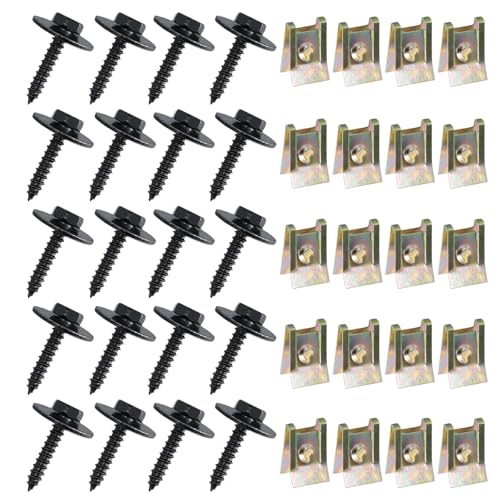 40 STK Mutter und Schraube Auto-Kit, Karosserieschrauben, U Typ Blechmutter Schwarze Schraube, U-Body Clip Autobefestigung Clip Mutter und Schraube Set von Ehuihuan