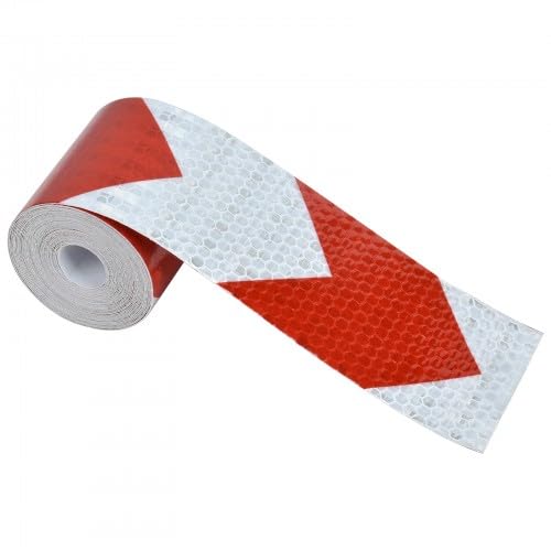 Ehuihuan 5m Reflektorband Rot Weiß Extrem Reißfestes Reflektierendes Klebeband für Absperrung Ideal für Baustellen Polizei Feuerwehr Inklusive Spenderbox für Einfache Anwendung von Ehuihuan