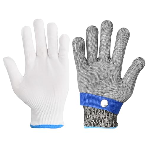 Ehuihuan Schutzhandschuhe Starke Stufe-5-Schutz, 316L Edelstahl Drahtnetz-Arbeitshandschuhe Plus Lnnenschicht, Austern Küchenhandschuhe für das Schneiden Fleisch Holzmechanik (Größe S) von Ehuihuan