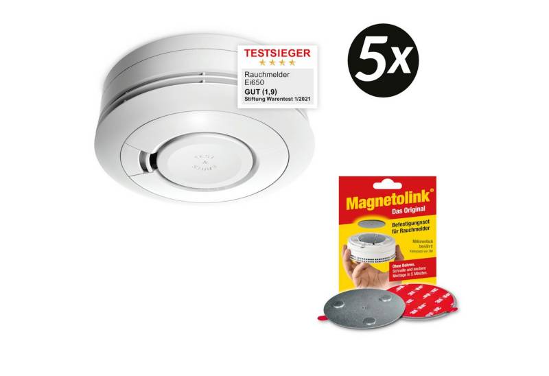 Ei Electronics 5x Ei Electronics Ei650 Rauchmelder inkl. Magnetolink Befestigungsset Rauchmelder von Ei Electronics
