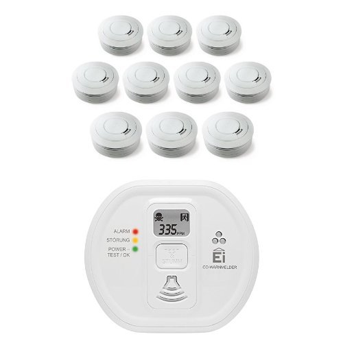 Ei Electronics Ei650 10-Jahres-Rauchwarnmelder, weiß, 10 Stück + Ei208D 10-Jahres-Kohlenmonoxidwarnmelder, weiß, 1 Stück von EiElectronics