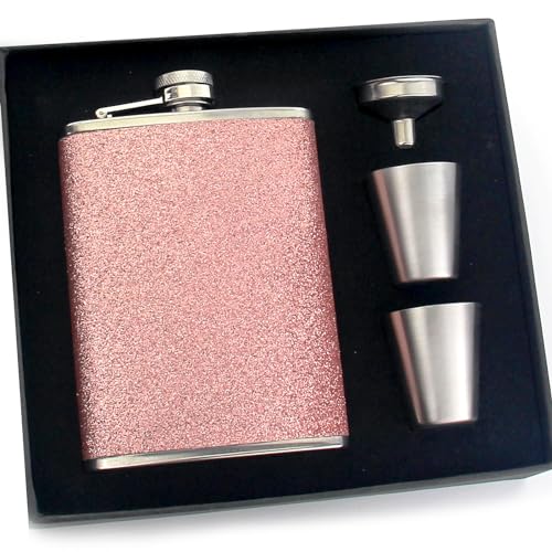Eiarrnp Glitzer Flaschen Glänzende Flachmann Edelstahl Mini Flachmann für Frauen Whisky Alkohol Flaschen Geschenkbox mit Trichter und 2 Gläser - 8oz/240ml Taschen Flasche, Rosa Eiarrnp Glitzer Flaschen Glänzende Flachmann Edelstahl Mini Flachmann für Frauen Whisky Alkohol Flaschen Geschenkbox mit Trichter und 2 Gläser - 8oz/240ml Taschen Flasche, Rosa von Eiarrnp