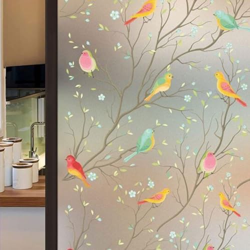 Eiauiuo Blickdicht Fensterfolie Fenster Dekorfolie Sichtschutzfolie Vogelmuster Selbstklebend Milchglasfolie Statisch Haftend Klebefolie Bunt Scheibenfolie UV-Schutzfolie Wärmeschutzfolie(70x100cm) von Eiauiuo