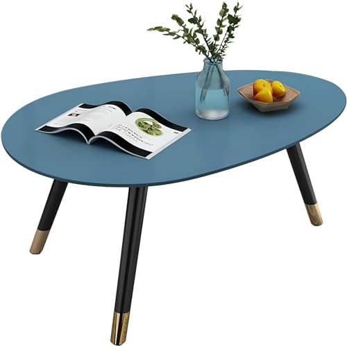 Eiauiuo Couchtisch Moderner Wohnzimmertisch Oval Holz Beistelltisch Stützfüße aus Metall Sofatisch Schlafzimmer Nachttisch Freizeittisch Esstisch Couchtisch Höhe 45cm (Color : Blau, Size : 90x60x45c von Eiauiuo