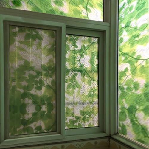 Eiauiuo Fenster Klebefolie Statisch Haftend 3D Fensterfolie mit Grüne Blätter Muster und Welligkeit Milchglasfolie Blickdicht Sichtschutzfolie Selbstklebend Scheibenfolie für Zuhause Büro Sonnenschutz von Eiauiuo