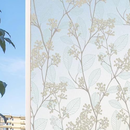 Eiauiuo Fensterfolie Blickdicht Milchglasfolie mit Muster Selbsthaftend Scheibenfolie Sichtschutzfolie Statisch Haftend Ohne Klebstoff Anti-UV Dekorfolie Fensterschutzfolie für Badezimmer Kinderzimmer von Eiauiuo