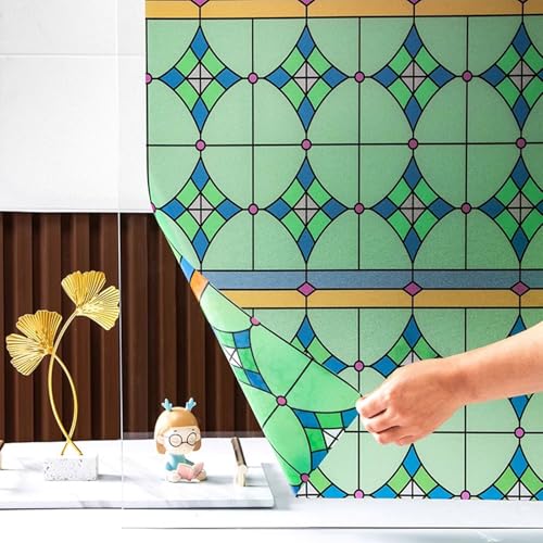 Eiauiuo Fensterfolie Europäischer Stil Bunt Milchglasfolie Anpassbar Individueller Art Dekorfolie Fenster Aufkleber Selbstklebend Sichtschutzfolie Statisch Haftender Schattenfolie für Badezimme Küchen von Eiauiuo