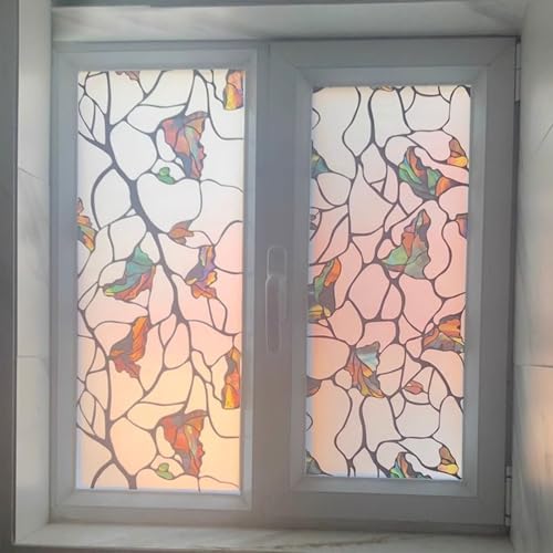 Eiauiuo Milchglasfolie Window Film Glasaufkleber Sichtschutz Fensterfolie Blickdicht mit Bunt Mustern Selbstklebend Scheibenfolie Fenster Dekorfolie Statisch Haftend Ohne Klebstoff für Badezimmer Büro von Eiauiuo