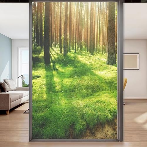 Eiauiuo Wald 3D Fensterfolie Window Film Blickdicht Privatsphärefolie Fenster Dekorfolie Statisch Haftend Selbstklebende Glasaufkleber UV-Schutzfolie Ohne Klebstoff Abnehmbarer für Zuhause Büro Balkon von Eiauiuo