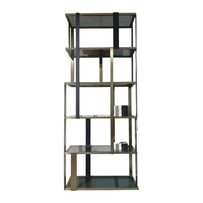 Cabinet Clio Regal Messing Gebürstet Schwazes Finish Glas Smoke Grau von Eichholtz