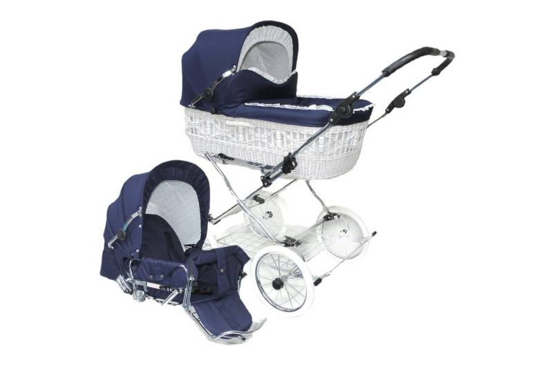 Eichhorn Kinderwagen Kombi-Kinderwagen Retro Korbkinderwagen Komplett-Set "Senator", Weide Weiß, inklusive Sportwageneinsatz (0-3 Jahre) / made in EU von Eichhorn Kinderwagen