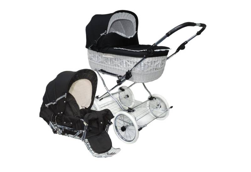 Eichhorn Kinderwagen Kombi-Kinderwagen Retro Korbkinderwagen Komplett-Set "Senator", Weide Weiß, inklusive Sportwageneinsatz (0-3 Jahre) / made in EU von Eichhorn Kinderwagen