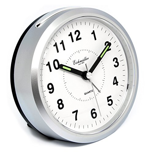 Eichmüller Wecker Analog mit Licht und Weckwiederholung - batteriebetrieben rund in Silber mit Ziffernblatt Alarm - Tischuhr Uhr von Eichmüller