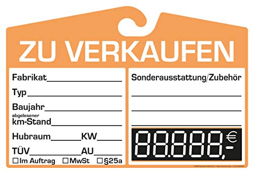 25x KFZ-Verkaufsschild zur Befestigung am Innenspiegel (orange, digitale Anzeige) von Eichner