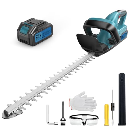 Bürstenlos Akku Heckenschere mit Akku und Ladegerät, Brushless Elektrisch Heckenschere, Elektrogartenscheren Hedge Timmer, 500W, 530mm Schnittläng, 3000mAh Batterie, 20mm Zahnabstand von Eicnr