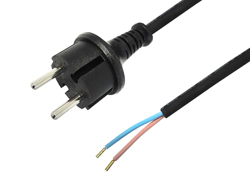 10 Stück Kabel 2,3m (2x0.75mm²) HO5RN-F, schwarz, mit EU-Stecker - Vielseitig verwendbar für den Anschluss von Haushaltsgeräten aller Art von Eider