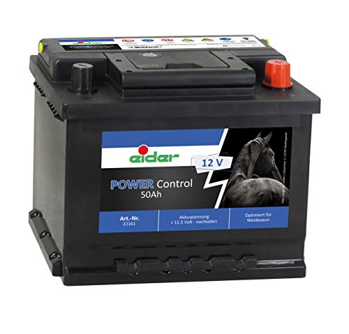 12 Volt Akku Power Control 50 Ah - Spezial Weidezaun Akku - kaum Selbstentladung - trocken vorgeladen - mit Tragegriff - Wird mit Säure gefüllt geliefert von Eider