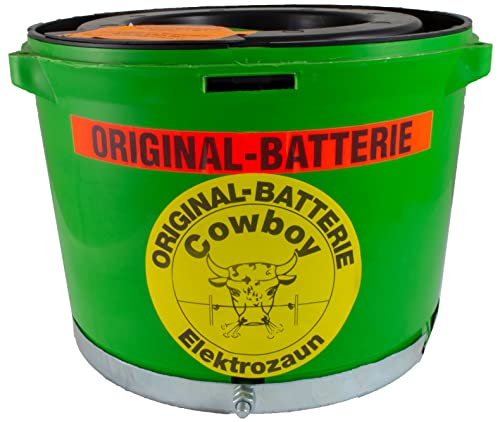 Original Cowboy Weidezaunbatterie 10,5 Volt grün B6 TURBO mit Erdungsplatte, Trockenbatterie, Batterie für Eider Weidezaungerät Bullenschreck - Kabelloser Anschluss von Eider