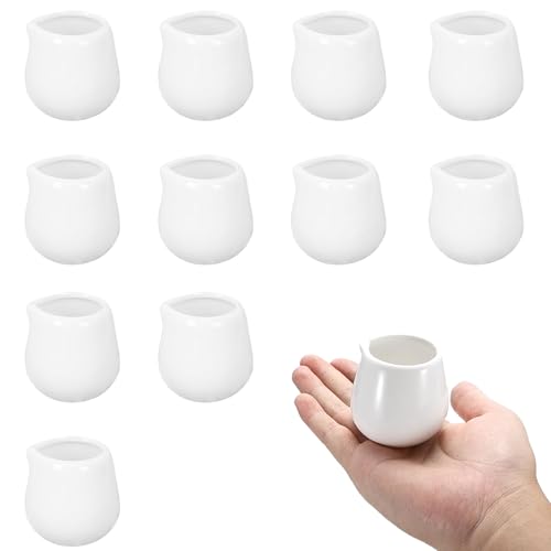 12 Stück kleine weiße Keramik-Milchkännchen, 50 ml Mini-Soßenkännchen, ohne Griff, für Kaffee, Milchkännchen von Eidoct