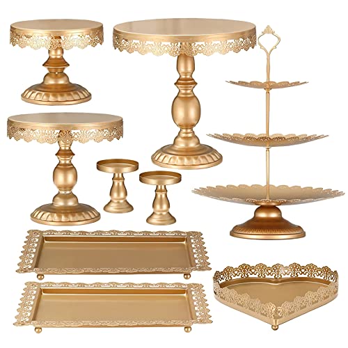 Eidoct Set mit 9 Stück Gold Metall Tortenständer Set, Metall Runde Kuchenständer Set Cupcake Halter Dessert Display Teller für Geburtstagsfeier Hochzeit Party Nachmittagstee Dessert Display Ständer von Eidoct