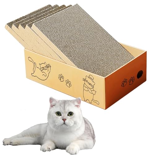 Katzenkratzbrett mit Box, 5 Schichten Design Katzenkratzpad, Reversible Cat Scratcher Karton Lounge Bett, Wellpappe Katzenkratzer für Indoor Kitty von Eidoct