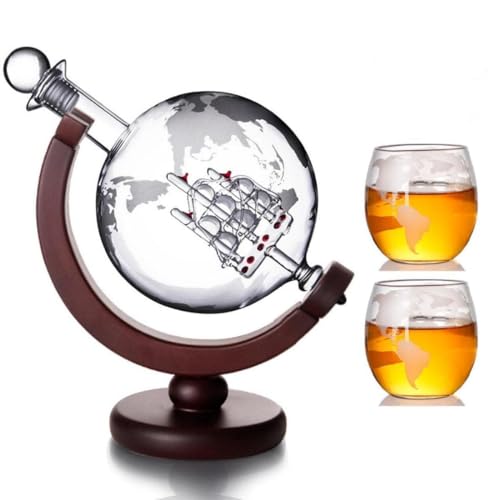 Whiskey Globe Dekanter mit Gläser-Set, Whiskey Karaffe Set mit 1 Dekanter und 2 Gläsern mit Schiff für Scotch, Wodka Geschenk Whiskey Globe Dekanter mit Gläser-Set, Whiskey Karaffe Set mit 1 Dekanter und 2 Gläsern mit Schiff für Scotch, Wodka Geschenk von Eidoct