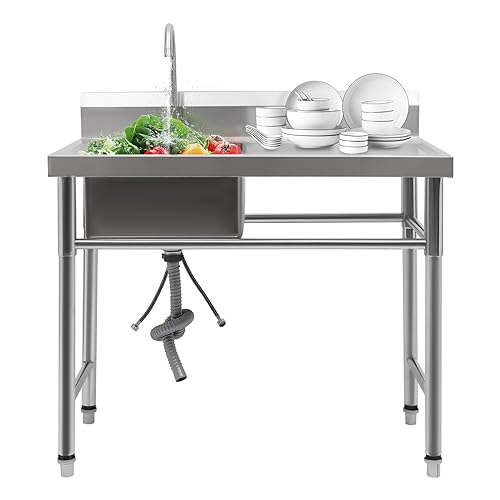 Freistehend Edelstahl Multifunktionswaschtisch, 100×60×93CM Edelstahl Gewerbliche Freistehend Spüle, 1 Becken, Gastrospüle Spültisch mit Faucet Freistehend Edelstahl Multifunktionswaschtisch, 100×60×93CM Edelstahl Gewerbliche Freistehend Spüle, 1 Becken, Gastrospüle Spültisch mit Faucet von Eieblek