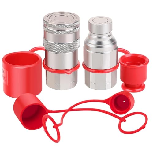 Eieenotee 1/2-NPT-Hydraulikkupplungen für Kompaktlader, Schnellkupplungen mit Flacher Oberfläche und 2 Staubschutzkappen von Eieenotee