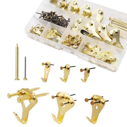 Eieenotee 120-Teiliges Bildaufhänge-Set, Bildaufhänger-Sortiment Aus Gold-Metall mit Robusten Wandhaken, für Leinwände, Bürobilder, Uhren von Eieenotee