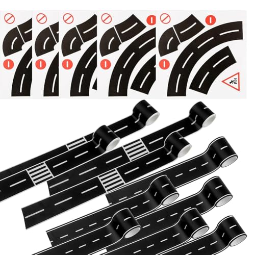 Eieenotee 15 PCs Straßenbänder Aufkleber -Set mit 10 Rollen mit 16,4 Fuß Gerade Straßenspielklebeband und 5 Gebogenen Schwarzen Straßenaufklebern Eieenotee 15 PCs Straßenbänder Aufkleber -Set mit 10 Rollen mit 16,4 Fuß Gerade Straßenspielklebeband und 5 Gebogenen Schwarzen Straßenaufklebern von Eieenotee