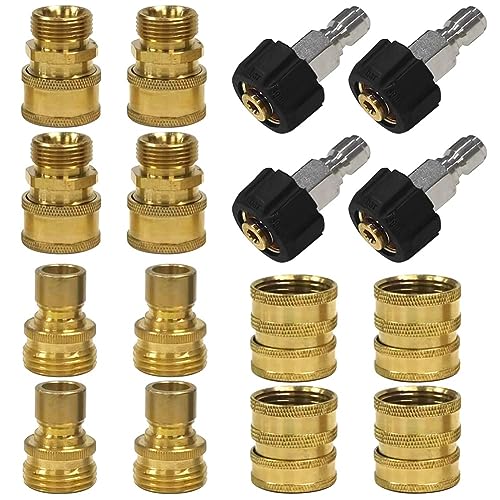 Eieenotee 16-Teiliges Hochdruckreiniger-Adapter-Schnellkupplungsset Aus Messing, M22-Drehgelenk auf 3/8 Schnellkupplung, 3/4 auf Schnellverschluss von Eieenotee