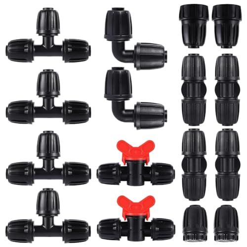 Eieenotee 16 mm PE-Bewässerungsrohr-Fittings-Kit, 16-Teiliges Set für 4 mm Weichen, T-Ventil, Reduzier-T-Stück, 6-Wege-Endkappe, Winkelstück Eieenotee 16 mm PE-Bewässerungsrohr-Fittings-Kit, 16-Teiliges Set für 4 mm Weichen, T-Ventil, Reduzier-T-Stück, 6-Wege-Endkappe, Winkelstück von Eieenotee