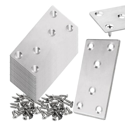 Eieenotee 20er-Pack Flache Ausbesserungsplatten, Flache Halterung, 7,6 X 3,8 Cm, Edelstahl, Ausbesserungsverbindungsplatten, Reparatur-Befestigungshalterung für Zaun von Eieenotee