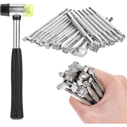 Eieenotee 21pcs Leder -Stempelkit -Werkzeug -Set mit 20 Einzigartigen Formstempeln Gummihammer von Eieenotee