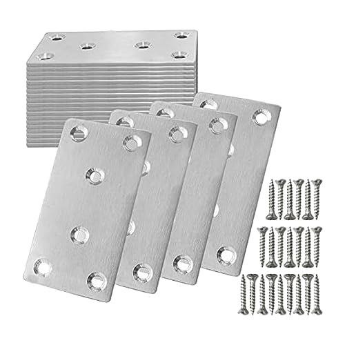 Eieenotee 24-Teiliges Verbindungswinkelset mit Schrauben, Flachstrebe, Aus Rostfreiem Edelstahl, Silberfarben, für Metall und von Eieenotee