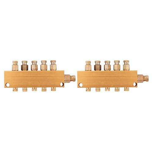 Eieenotee 2X Schmier ?l Verteiler Luft Druck Regulierender Verteiler Block 6 mm Einlass 4 mm Aus ?l Kolben Verteiler Gartenarbeit (1 Einlass 5 Auslass) von Eieenotee
