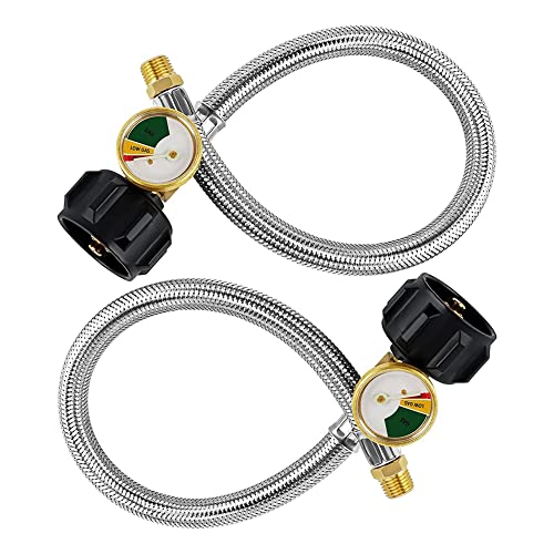 Eieenotee 2er-Pack RV-Propanschlauch Edelstahl-RV-Propanschlauch mit Manometer für 5-40-Lb-Tanks – Edelstahl-Propanschlauch-Schnellkupplung mit Flechtwerk Eieenotee 2er-Pack RV-Propanschlauch Edelstahl-RV-Propanschlauch mit Manometer für 5-40-Lb-Tanks – Edelstahl-Propanschlauch-Schnellkupplung mit Flechtwerk von Eieenotee