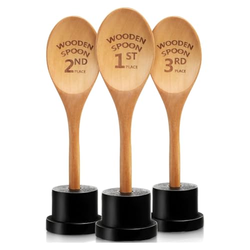 Eieenotee 3-Teiliges Golden Spoon Award-Trophäen-Set Chili Cook Off Holzlöffel Preise Aus mit Gravur und Trophäensockel Kochen von Eieenotee