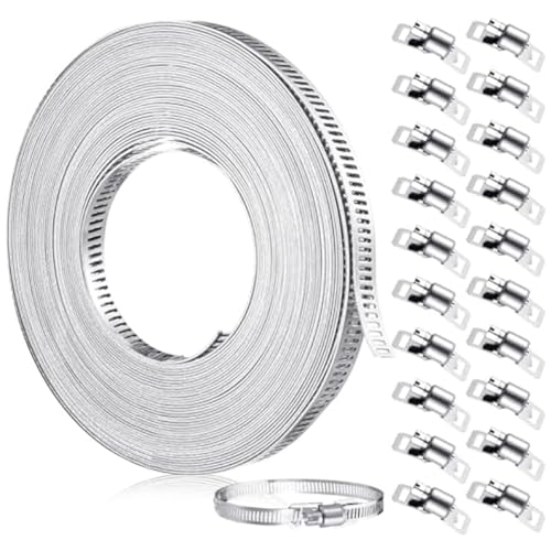 Eieenotee 33 Fuß Edelstahl-Schlauchschelle DIY Metallband und 20 Stück Befestigungselemente, Verstellbare Schneckengetriebe-Schlauchschellen für Rohrrohre, Einfache Installation Eieenotee 33 Fuß Edelstahl-Schlauchschelle DIY Metallband und 20 Stück Befestigungselemente, Verstellbare Schneckengetriebe-Schlauchschellen für Rohrrohre, Einfache Installation von Eieenotee