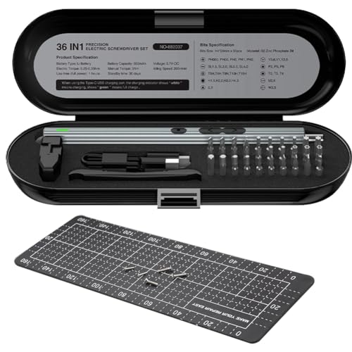 Eieenotee 36-In-1-Mini-Elektroschraubendreher-Set Aus Schwarzem Metall für PC, RC, Laptop, Telefon, Computer, Elektronik Eieenotee 36-In-1-Mini-Elektroschraubendreher-Set Aus Schwarzem Metall für PC, RC, Laptop, Telefon, Computer, Elektronik von Eieenotee