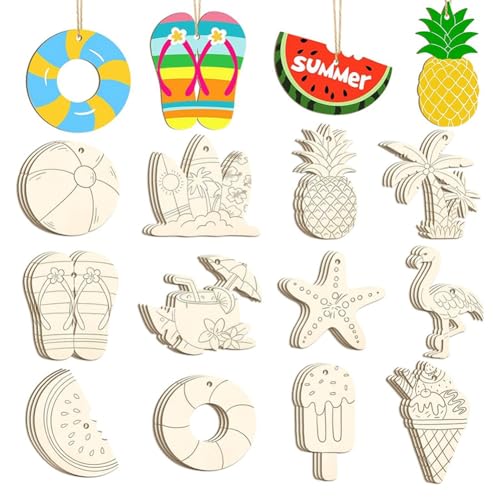 Eieenotee 36 Stück Sommerornamente Aus zum Bemalen, 12 Stile, DIY, Blanke, Unbehandelte Strandausschnitte Aus, Ornament für Dekorationen von Eieenotee