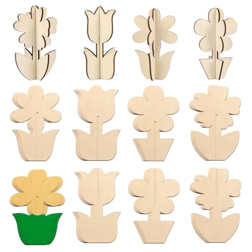 Eieenotee 3D Blumenholzhandwerks -Kit für Erwachsene Spring Holzhandwerk zum Malen für Erwachsene Holzblumen für Kunsthandwerk von Eieenotee