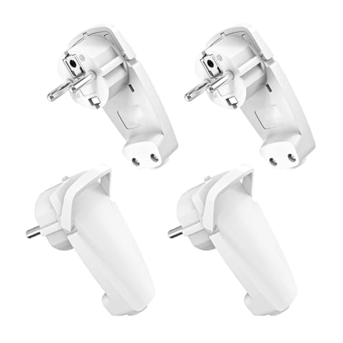 Eieenotee 4 Stück Weiße Schuko-Winkelstecker Flach, Schuko-Flachstecker 250 V (16 A), Schuko-Stecker, Schuko-Stecker Flach, EU-Stecker von Eieenotee