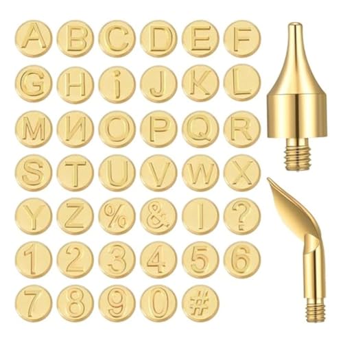 Eieenotee 43-Teiliges Holzbrennspitzen-Set Inklusive Buchstaben-, Zahlen- und Symbol-Holzbrennspitzen in Gold und Kupfer für DIY-Prägung und Schnitzarbeiten. von Eieenotee