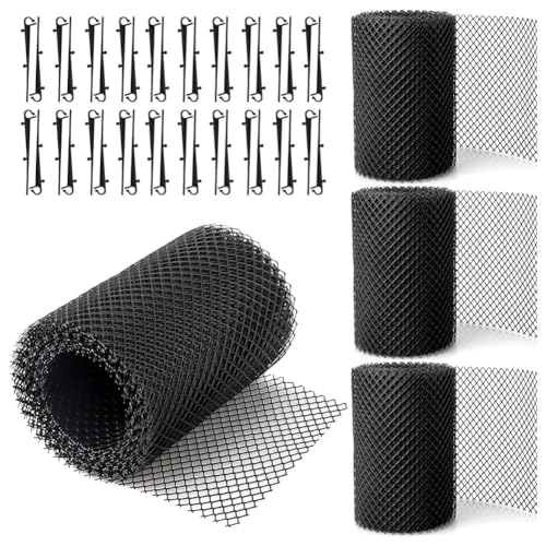 Eieenotee 4er-Pack Dachrinnenschutz-Netzrollen, Laubfilter-Dachrinnenschutz, 20 Fuß Dachrinnen-Laubschutz mit 40 Clip-Haken, DIY-Regenrinnenabdeckungen, die Blätter Verhindern von Eieenotee